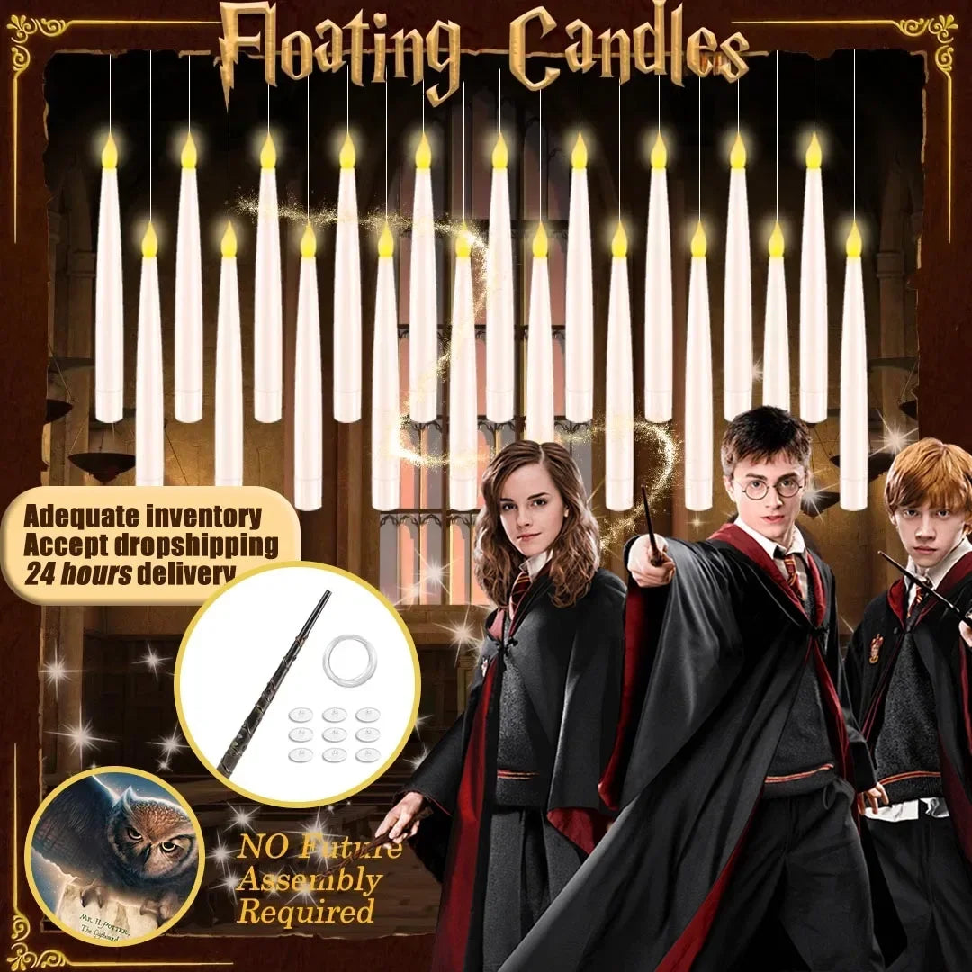 10-60Pcs Floating Candles with Magic Wand Flickering Warm Light LED Flameless Candles for Christmas/Wedding/Party/Halloween