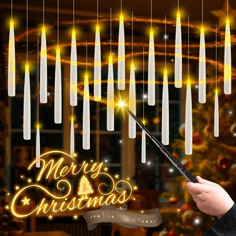 10-60Pcs Floating Candles with Magic Wand Flickering Warm Light LED Flameless Candles for Christmas/Wedding/Party/Halloween