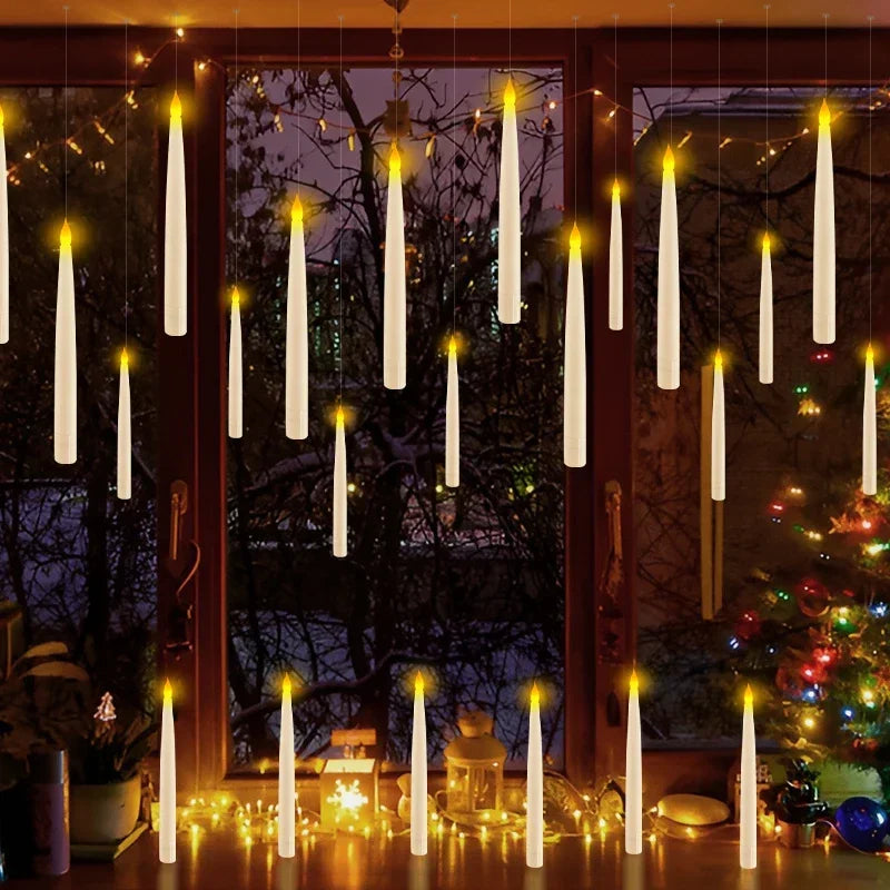 10-60Pcs Floating Candles with Magic Wand Flickering Warm Light LED Flameless Candles for Christmas/Wedding/Party/Halloween