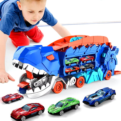 New Product Folding Dinosaur Transporter Car Competitive Game Roll to Eat Car Vehicle Racing Track with Mini Car Kid Gift Toy