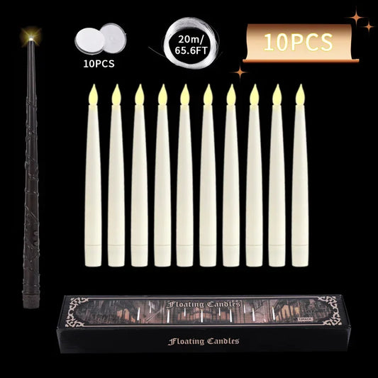 10-60Pcs Floating Candles with Magic Wand Flickering Warm Light LED Flameless Candles for Christmas/Wedding/Party/Halloween